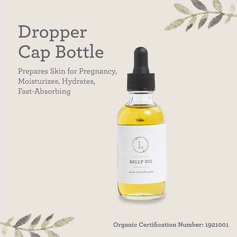 Lizush Belly Oil - 2 oz. Stretch Mark Treatment and Body Oil - Pregnancy Essentials to Protect and Moisturize Skin Made with 85% Organic Ingredients - Handmade in the USA