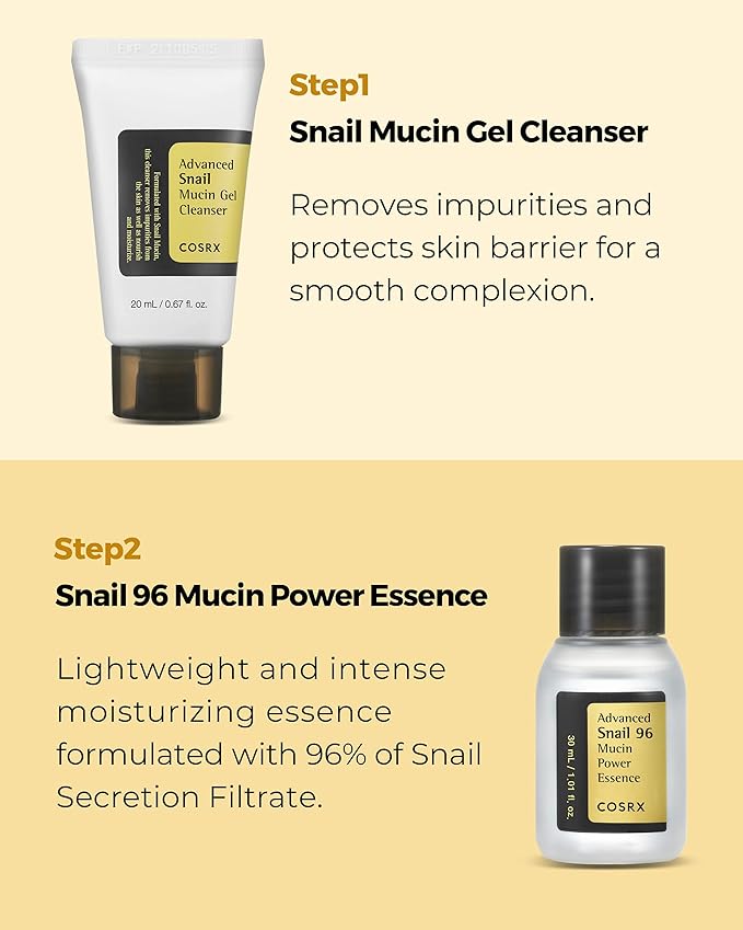 COSRX All About Snail Mucin Korean Skin Care Set, Mini Travel Essentials, Travel Size Gift Set with Snail Mucin Face Wash, Serum, Moisturizer & Eye Cream, Rejuvenating Kit
