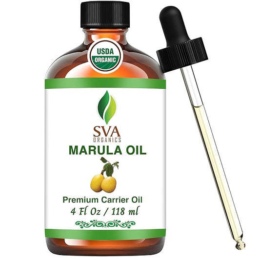 SVA Marula Seed Oil Organic - 4 Fl Oz – 100% Natural Cold Pressed Organic Marula Oil - for Face, Skin Care, Hair Care, Scalp Massage & Body Massage – Carrier Oil with Dropper