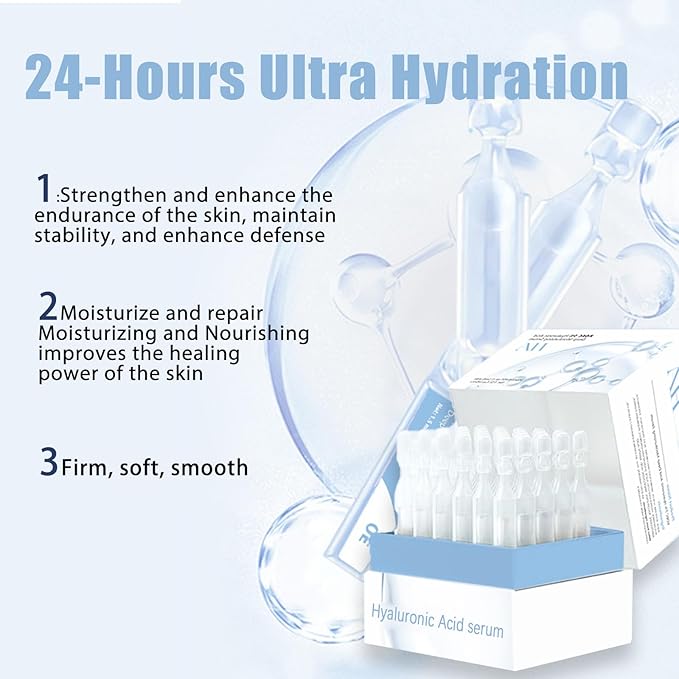 Ultra-Hydrating Serum 5% 30PCS + Em ergency Repair and Firming Oil-Suspension Serum 30PCS - Single-Use Vials Hyaluronic Acid Tubes - 4D Hyaluronic Acid Skincare for Women Anti Aging
