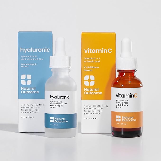 Face Serum Set Hydrating Hyaluronic Acid Serum and Vitamin C Face Serum - Pack of Two Anti Aging Facial Serum Kit 1 oz Each, Vegan, Cruelty Free & Fragrance Free