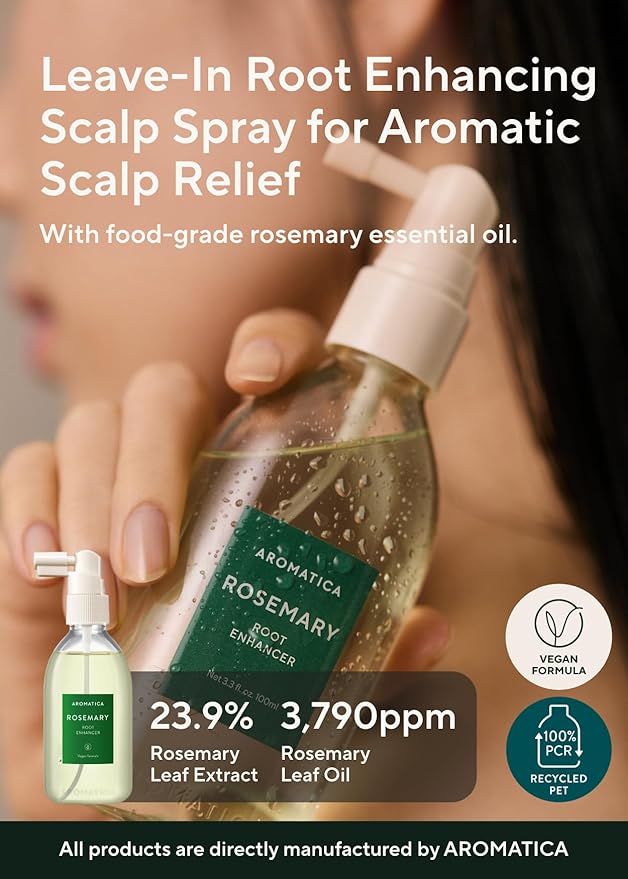 AROMATICA Root Enhancer Rosemary oil for hair growth – Flaky & Itchy & Dry Scalp Treatment – Hair Oil for Scalp Exfoliator & Detox – Free from Sulfate, Silicone, and Paraben (3.38oz)
