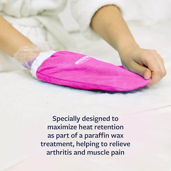 Paraffin Wax Mitts for Hand and Foot, Thick Heat Therapy Insulated Terry Cloth for Paraffin Treatments, Use for Pedicure Foot Spa - Pink
