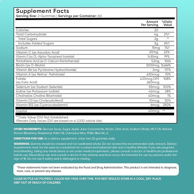 maxmedix Biotin Gummies 5000mcg 120 Hair Nails and Skin Vitamins Gummies – Natural Berry Flavour Vitamin B7 Gummies