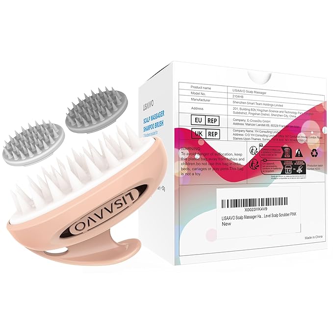 Hair Massager Scalp 3 in1 Scalp Scrubber Silicone Scalp Massager with Three Bristles-Soft, Medium and Hard Brush for Men Women and Pets,Pink