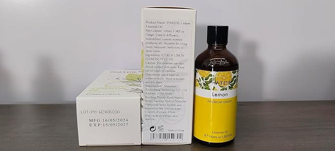 3.38FL.Oz Lemon Essential Oil, for Aromatherapy Diffusers, Humidifiers, Great for DIY Candle and Soap Making, Gift for Friend