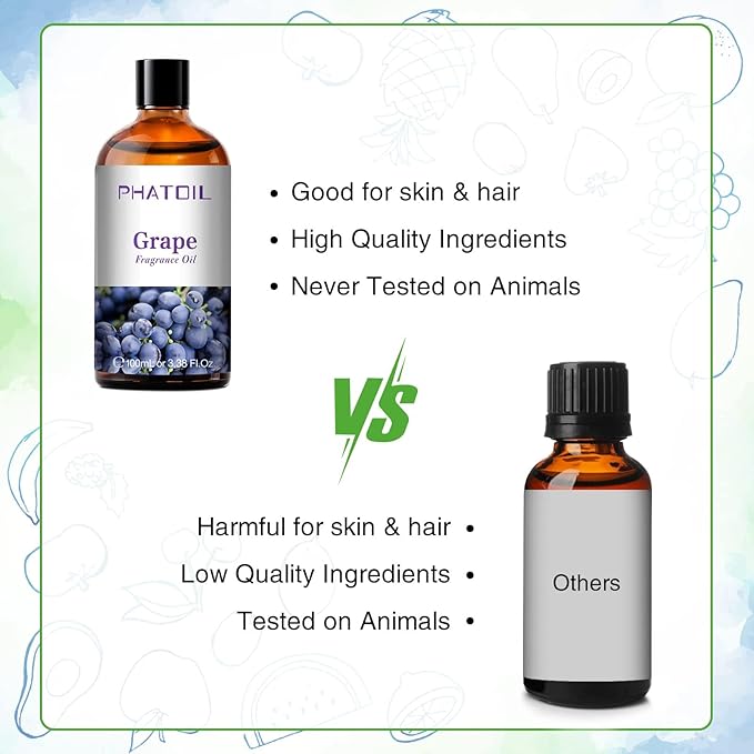 3.38FL.OZ Grape Fragrance Oils for Aromatherapy, Essential Oils for Diffusers for Home, Perfect for Diffuser, Yoga, Skin Care, DIY Candle and Soap Making - 100ml