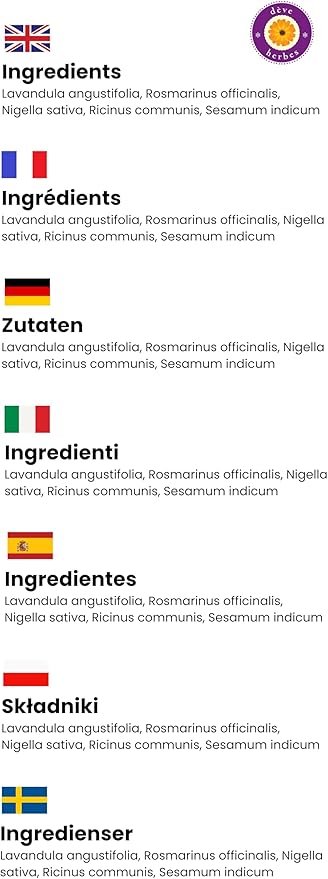 dève herbes Sukesha - for Healthy, Strong and Thick Hair. Rosemary, French Lavender Essential Oils in Sesame, Castor & Black Seed (Kalaunji) Oil 100ml (3.38 oz)