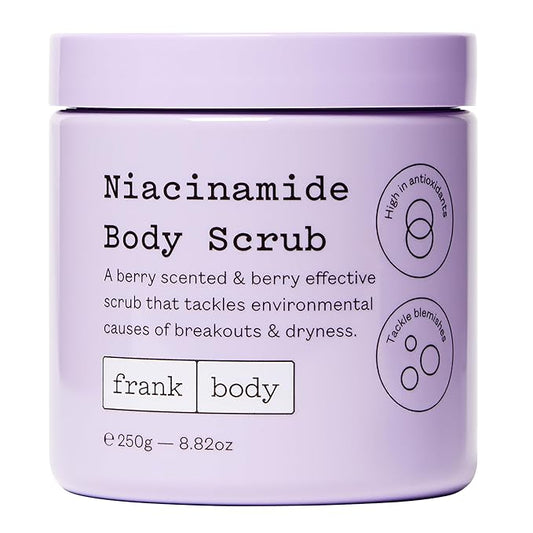 Frank Body Niacinamide Body Scrub | Vegan, Cruelty Free, Gentle Exfoliating Body Scrub | Helps to Fight Breakouts and Dryness with Niacinamide, Superfood Berry Extracts, & Green Tea | 8.82 oz / 250 g