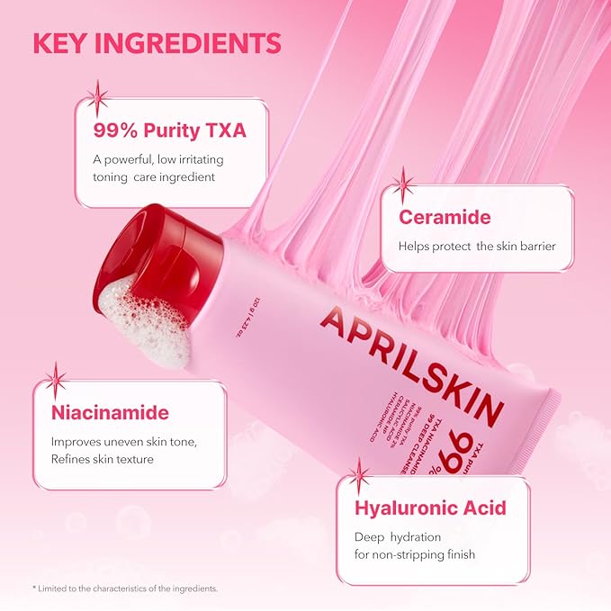 APRILSKIN TXA Niacinamide 99 Pore Care Pink Bubble Gum Deep Cleanser | 99% High-Purity TXA+Niacinamide | All-in-One Cleanser: Deep Cleansing, Blackhead Care, Pore Care, Moisturizing | 4.23 fl.oz.