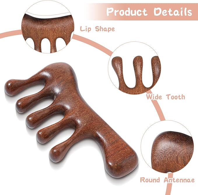 Scalp Massage Comb 2PCs, Wooden Wide Tooth Loc Comb, Natural Sandalwood Head Massager Tool, Hair Growth Scalp Massage Comb for Women Men, Meridian Comb for Head