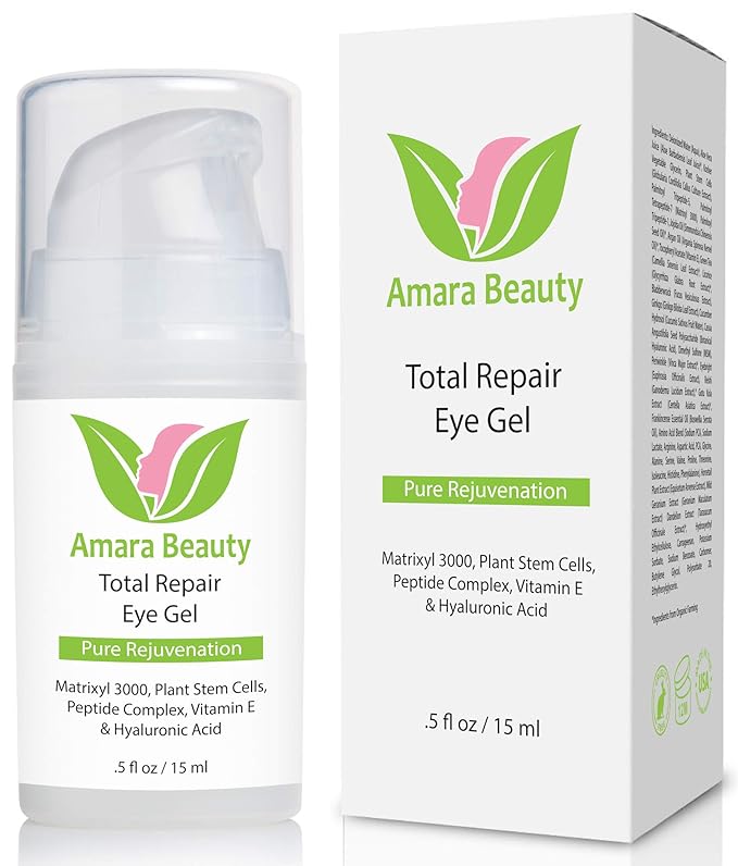 Amara Beauty Eye Cream Gel for Dark Circles and Puffiness with Peptides & Hyaluronic Acid, 0.5 fl. oz.