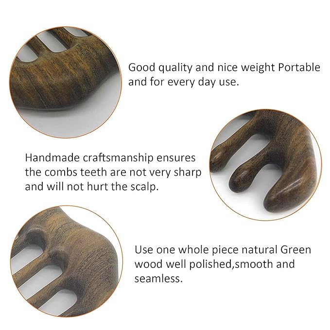 Wooden Handheld Head Massager - Wide Tooth Scalp Massage Comb for Hair Scraping