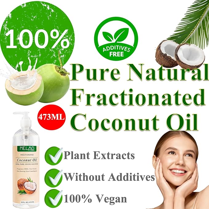 Elitzia Coconut Oil Hair Spa Skin Care NaturalMassage Oil Conditoner Liquid Skin Pure Nourish Moisturier Makeup Remover Fix Flyaways Versatile Base Oil Face Body 16fl.oz/473ml