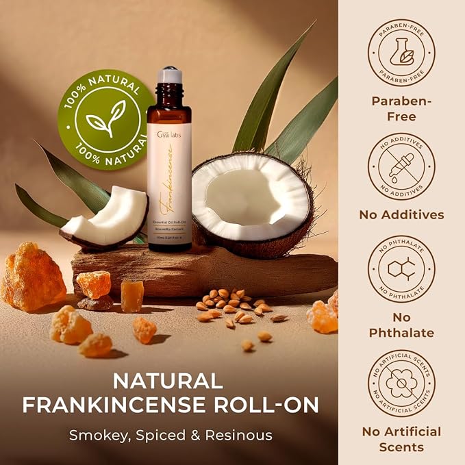 Gya Labs Frankincense Essential Oil Roll on for Face - 100% Pure Natural Frankincense Oil Roller for Skin, Aches Comfort, Soothing Aromatherapy, Self-Care Gifts for Men & Women (0.34 Fl Oz)