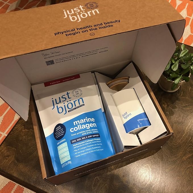 Just Bjorn Marine Collagen Peptides Starter Kit - Collagen Powder for Women & Men - Skin, Hair, Nail & Joint Support - Hyaluronic Acid, Vitamin C, Amino Acids - Unflavored (90 Servings)