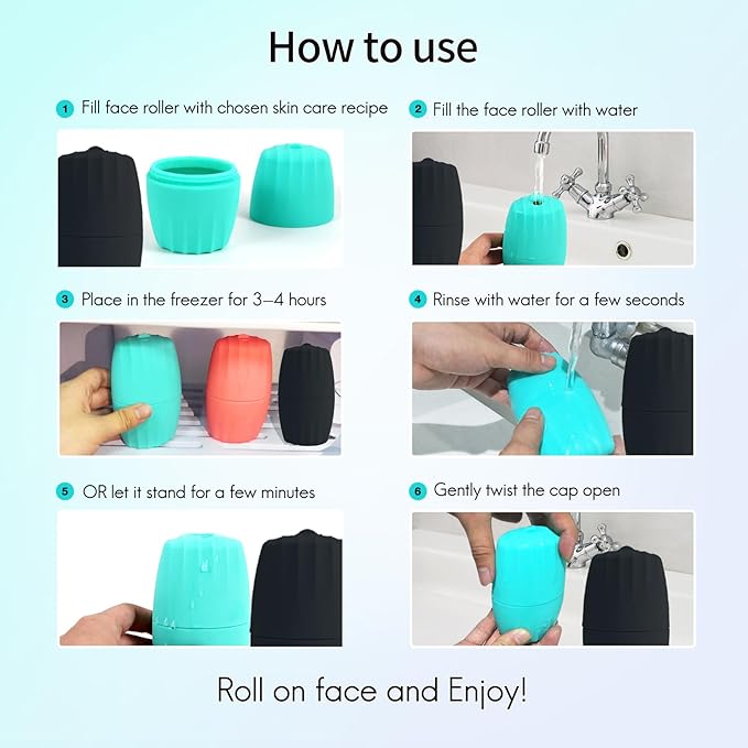 2Pack Ice Roller for Face, Qewro Silicone for Tone skin, Reusable Eye Puffiness Relief, Ice Roller Mold for Neck, Facial Roller to Remove Fine Lines Pores Anti Wrinkles (Black and Black)