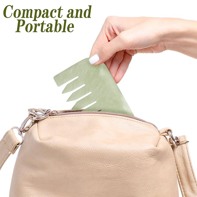 Geiserailie 2 Pieces Jade Combs Massage Stone Hair Gua Sha Scraping Scalp Comb Facial Massage Tool Multifunctional Handheld Head Tools Head Caring Therapy Mother's Day Gift(Square Style)