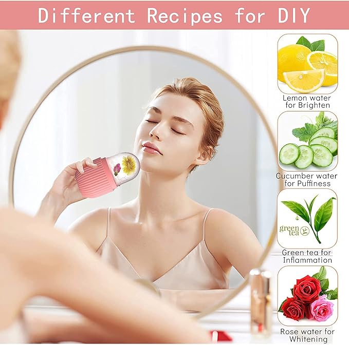 KOGITI Ice Mold for Face & Eye, Beauty Facial Roller, Puffiness Relief Massage Skin Care Tool, Ice Cube Holder (Pink)