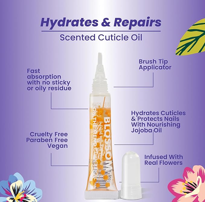 Blossom Cuticle Oil Pen for Nails, On the Mend Scented Travel Nail Oil for Growth and Strength, Infused with Real Flowers 0.34oz, Honeysuckle