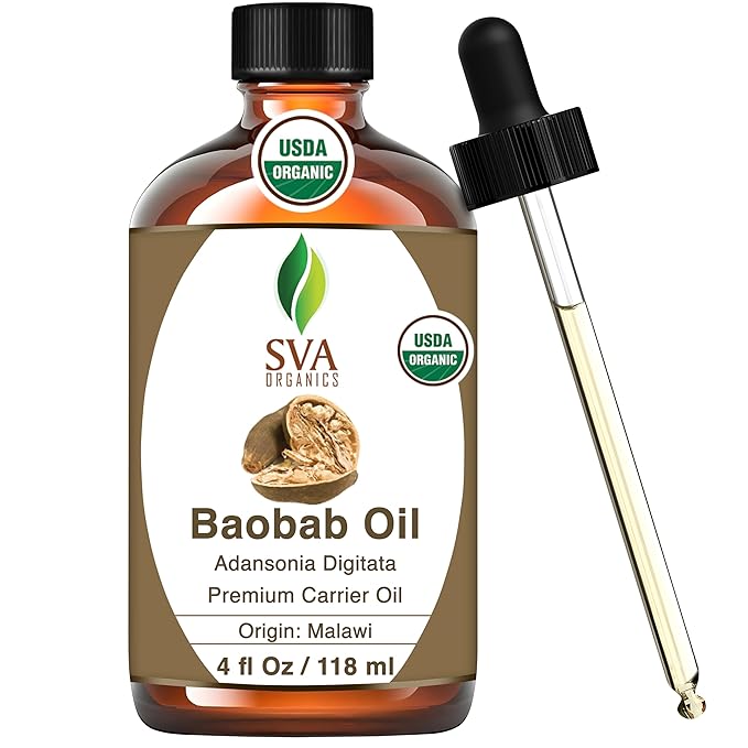 SVA Baobab Seed Oil Organic - 4 Fl Oz – 100% Natural Cold Pressed Organic Baobab Oil - for Face, Skin Care, Hair Care, Scalp Massage & Body Massage – Carrier Oil with Dropper