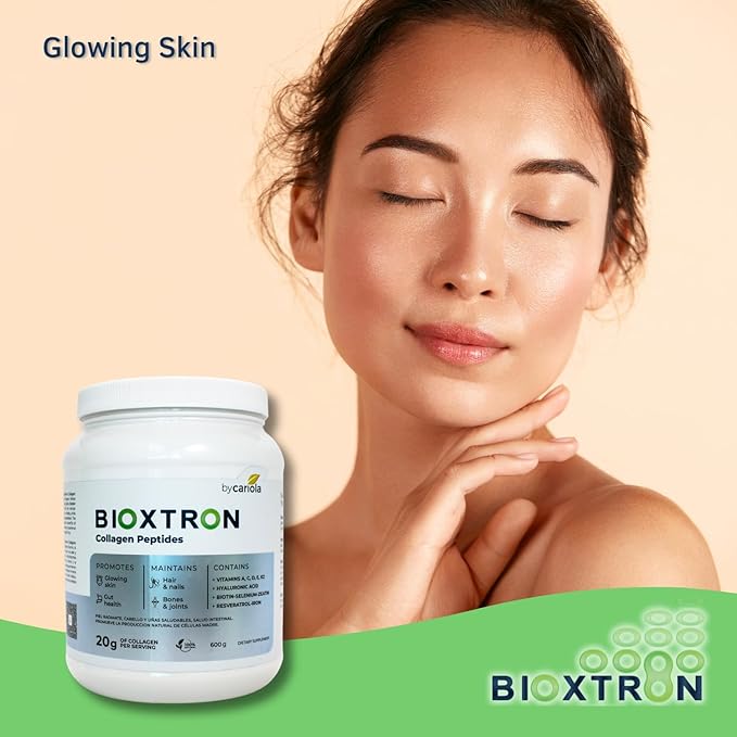 Bioxtron Collagen Peptides Powder - Skin Support, Hair & Nails Support - Stem Cell Renewal Bones & Joinst Support - Type I Collagen - AFA Hyaluronic Acid - 21 Oz