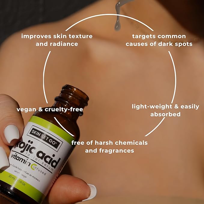 SkinSetGo Dynamic Antioxidant Dark Spot Remover Serum with Kojic Acid, Vitamin C, & Glycolic Acid, For Sun Spots, Age Spots, & Even Skin Tone