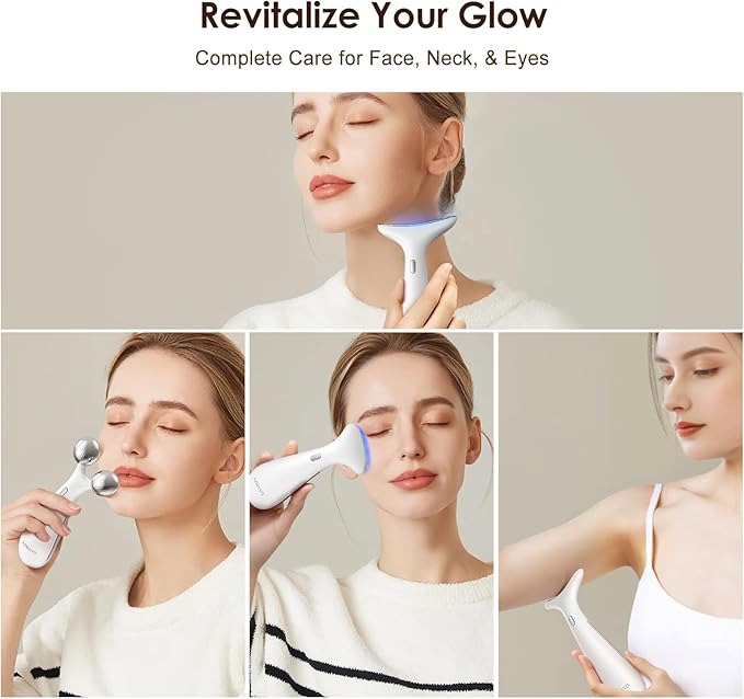 Multi-Functional Beauty Device - 4-in-1 Face, Neck, Eye & Body Massager | Red Light Therapy | Skin Lifting & Firming | Wrinkle & Dark Circle Reducer | Portable Face Sculpting Tool