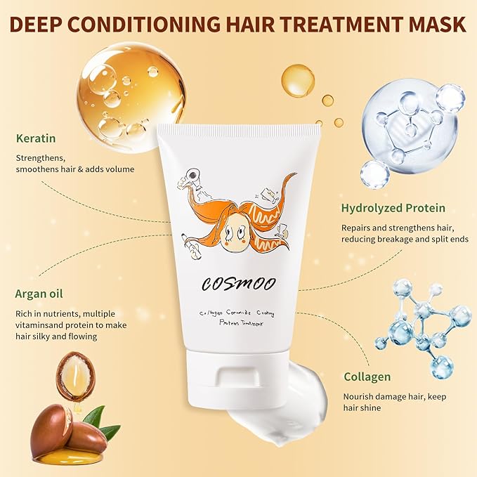 Hair Mask for Damaged Hair-Collagen Coating Hair Protein Treatment, Deep Repair Conditioner for Damaged, Curly, or Straight Thin Fine Hair 100ml
