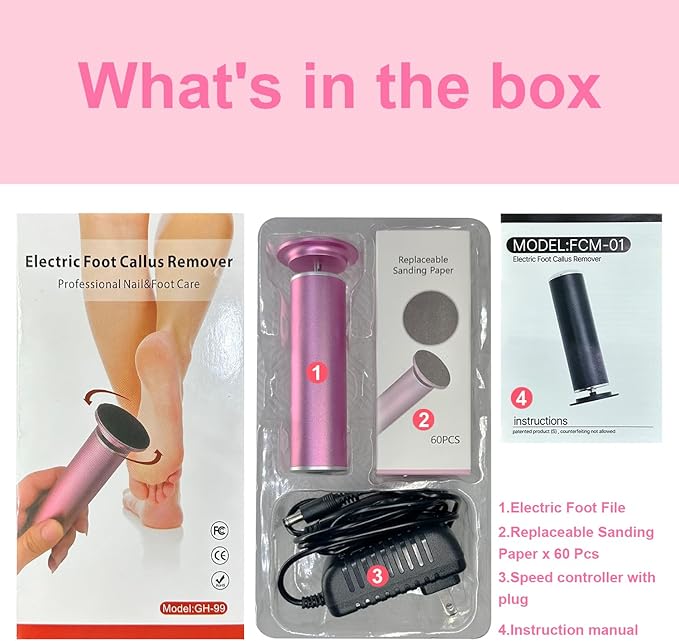 Electric Foot File - Callus Remover for Feet,Adjustable Speed Foot Scrubber with 60 Pcs Sandpaper Discs,Professional Pedicure Tool for Dead Skin and Calluses - Matte Purple