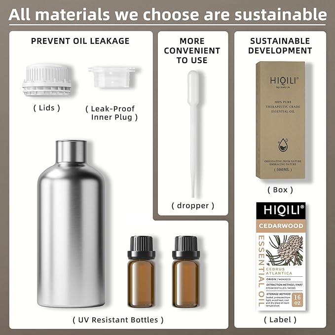 HIQILI 16 Fl Oz Cedarwood Essential Oil, Pure Natural Cedarwood Oil for Hair, Diffuser, Aromatherapy - 500ML