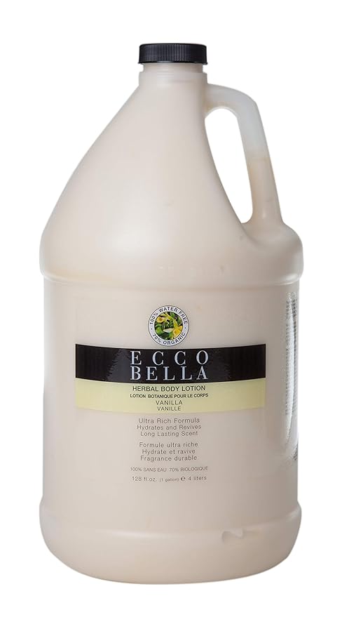 Ecco Bella Vanilla Body Lotion - Plant-Based Vegan Formula - Clean and All Natural Body Lotion for Women & Men - Cruelty Free Vanilla Fragrance Body Moisturizer - Organic Body Cream - 1 Gallon