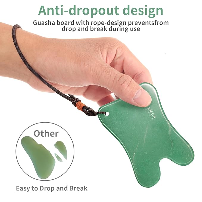 3PC Gua Sha Tools Set - Natural Nephrite Jade Facial & Body Stones, Hypoallergenic Skin Care Kit with Adjustable Cord & A Thoughful Acessory Pouch