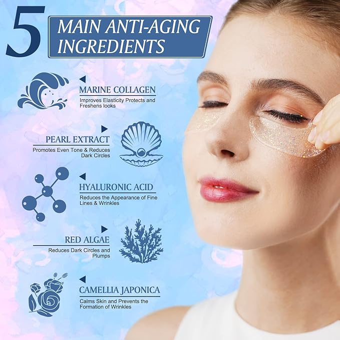 Under Eye Patches (18 Pairs) - Pearl Eye Mask with Natural Marine Collagen, Hyaluronic HA - Reduce Wrinkles, Puffy Eyes, Dark Circles, Eye Bags - Anti Aging Under Eye Masks, Eye Wrinkle Pads & Patches