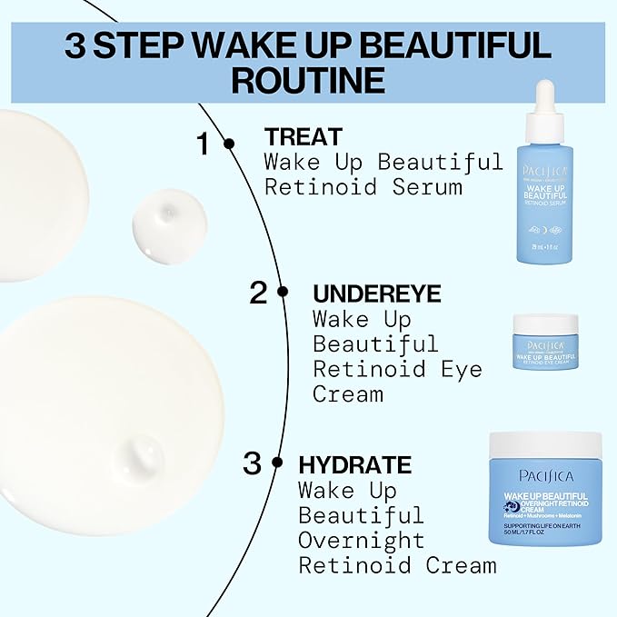 Pacifica Retinol Serum for Face - Wake Up Beautiful Retinoid Night Face Serum - Anti-Aging Skin Care & Skin Brightening - Retinol, Collagen & Antioxidants Vegan & Cruelty-Free Dermatologist Tested