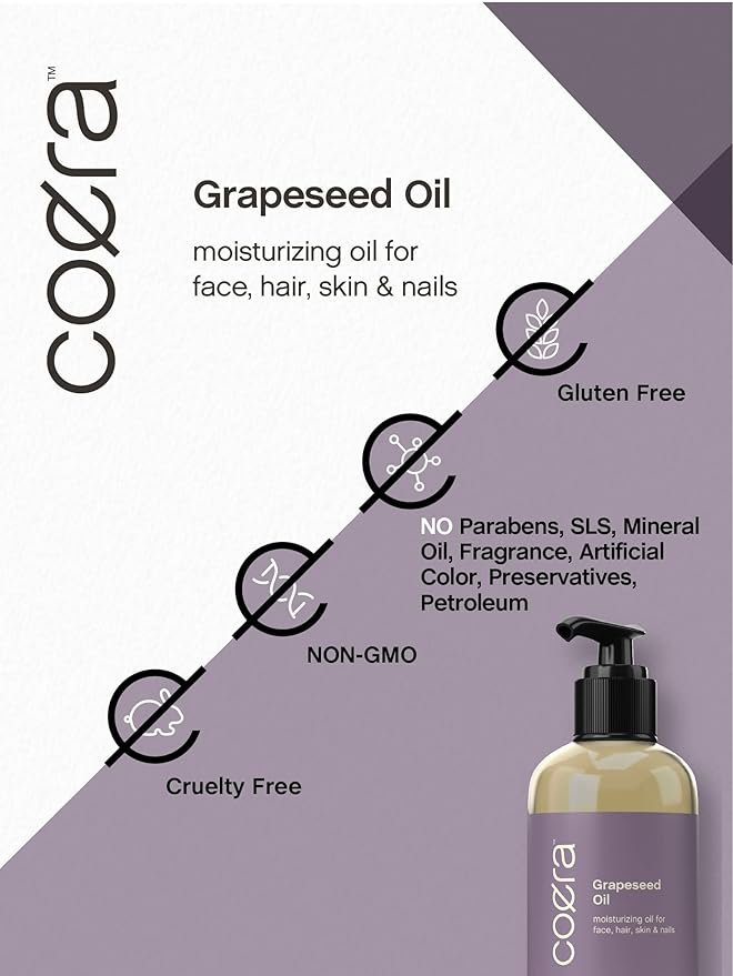 Coera Grapeseed Oil | 8 fl oz | Moisturizing Oil for Face, Hair, Skin & Nails | Free of Parabens, SLS, & Fragrances