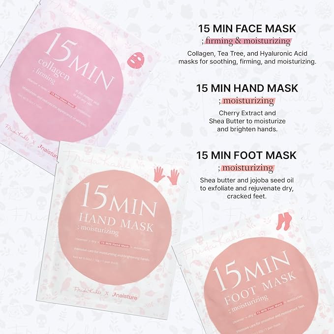 Frida Kahlo 15 Min Pamper Me Kit by Naisture – Korean Spa and Skincare Kit for Women with Hair, Hand, Foot, Eye, and Face Masks