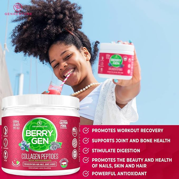 Collagen Powder with Antioxidants from BlackBerry and Blueberry Extracts - 30 Servings - Natural Dual Action Formula - Supports Joints, Hair, Skin, and Nails - Made in The USA