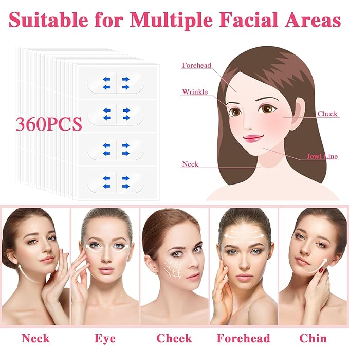 360 Pcs Face Tape, Invisible Face Lifter Sticker Thin, Instant Shape V Face for Saggy Skin Chin Neck Jowls Use Before Makeup(Lasting Waterproof)