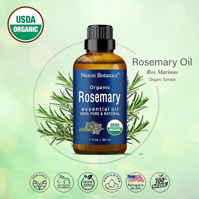 Organic Rosemary Essential Oil 30 ml - Pure, Natural Oil for Aromatherapy, Skin, and Hair Growth - Aceite de Romero - Nexon Botanics