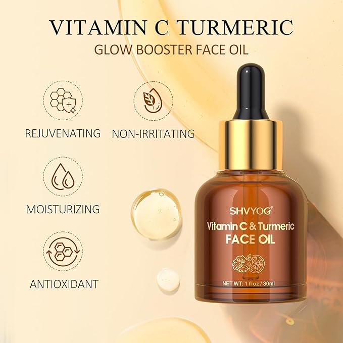 Vitamin C Turmeric Face Oil, Skin Moisturizing, Firming Vitamin C Oil, Turmeric Oil for Dry Skin, Wrinkles, and Uneven Skin Tone, Anti-Aging Care 1 Fl Oz