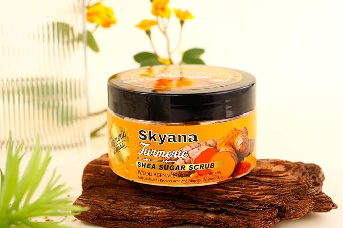Organic Lemon&turmeric Shea Sugar Scrub with Collagen, Vitamin C, 250g, Brightening Body and face Scrub.Anti-oxidation removal pimples.Exfoliator.