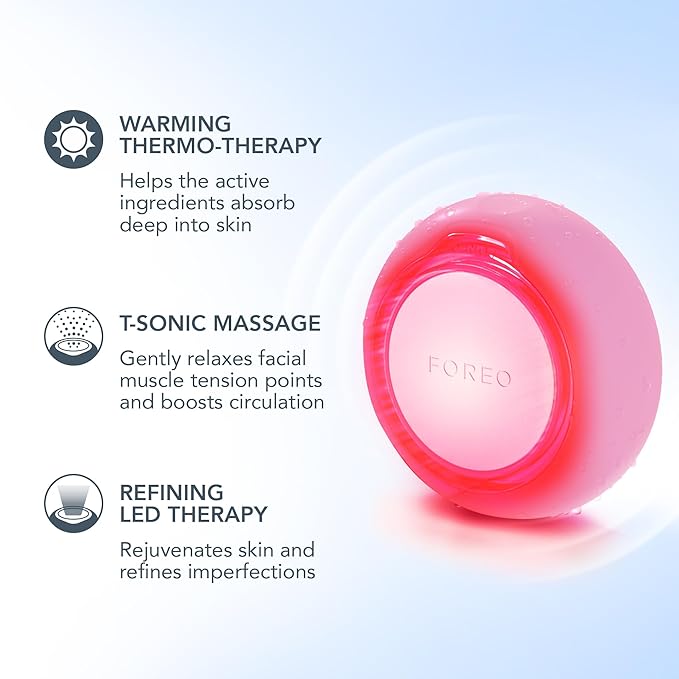 FOREO UFO 3 mini 4-in-1 Face Mask Skincare Device - Face Moisturiser - Anti-Aging - Full spectrum Light & Red Light - Warming - Facial Massage - App-connected - Pearl Pink