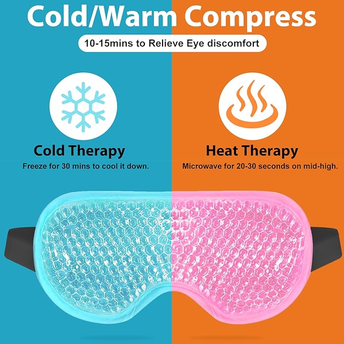 BeeVines Gel Eye Mask, 2 Pack Cooling Ice Masks for Puffy Eyes for Men & Women, Cold & Warm Compress for Post Surgery, Puffiness, Allergies, Sinuses & Migraines Treatment