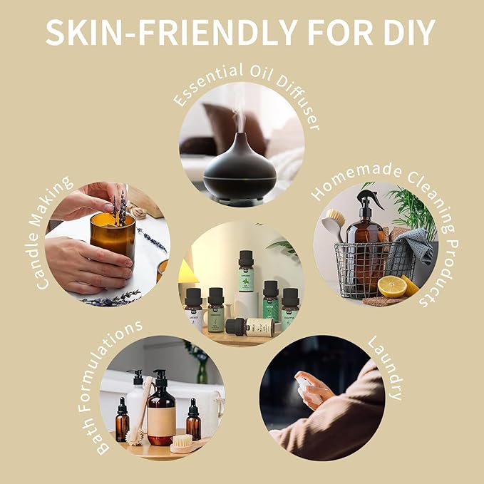Essential Oils Set Top 6 Aromatherapy-Essential Oils for Diffuser for Home,Air Freshening Diffuser Oils Scents for Aromatherapy,Laundry,Candle&Soap Making,Humidifiers 6 X 10ML