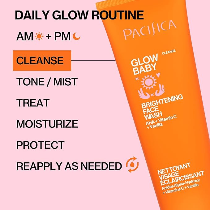 Pacifica Mini Glow Baby Brightening Facial Cleanser 1.4 oz – Vitamin C & Glycolic Acid (AHA) Face Wash– Daily Cleanser for Anti-Aging Exfoliating for Smooth, Even Glowing Skin Vegan Clean Beauty