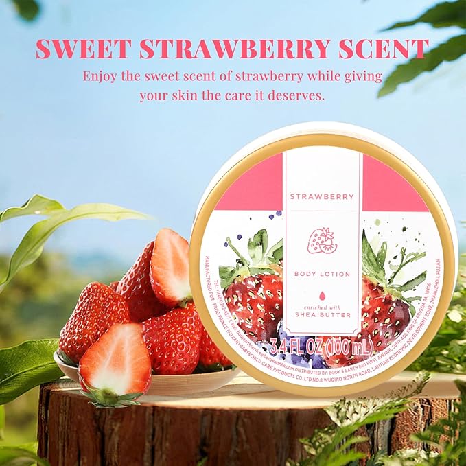 Princess Belle Strawberry Body Lotion, Travel Size Body Lotion for Women and Men Dry Skin, Deep Moisturizing and Hydrating with Natural Shea Butter, Smell Good, 100ml(3.4floz)