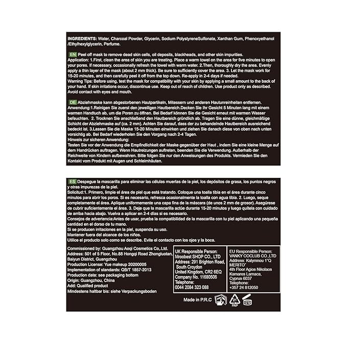 Peel Off Face Mask, Charcoal Peel Off Black Mask, Deep Cleansing Facial Mask, Facial Purifying and Clean Blackhead, for All Skin Types