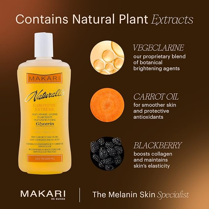 MAKARI Naturalle Carotonic Extreme Brightening 3-Piece Set - Glycerin Oil, Brightening Serum, and Glow Renewing Face Cream SPF15 | Fades Scars & Marks | For Oily & Sensitive Skin | Hydrates & Brighten