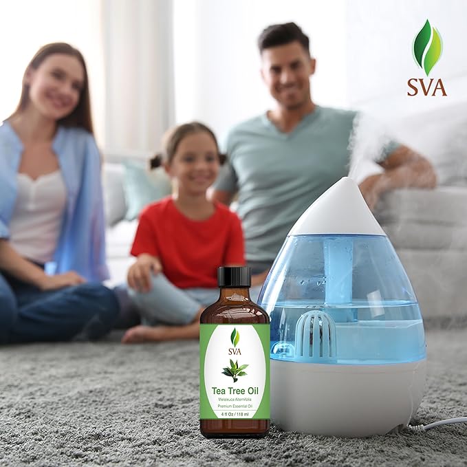 SVA Tea Tree Essential Oil – 4 Fl Oz – 100% Natural Tea Tree Oil - for Diffuser, Hair Care, Face, Skin Care, Aromatherapy, Scalp and Body Massage, Soap and Candle Making – with Dropper